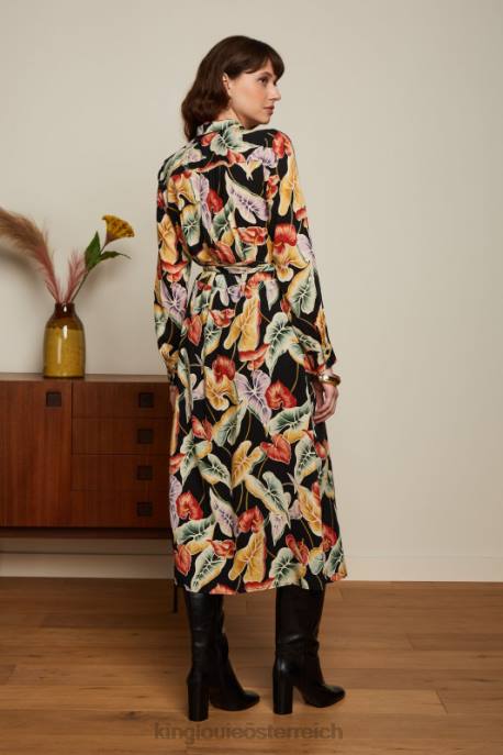 Bekleidung bei King Louie Frauen Olivgrünes Midikleid Marmora Schwarz 8LT029