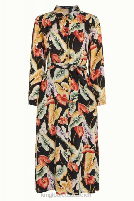 Bekleidung bei King Louie Frauen Olivgrünes Midikleid Marmora Schwarz 8LT029