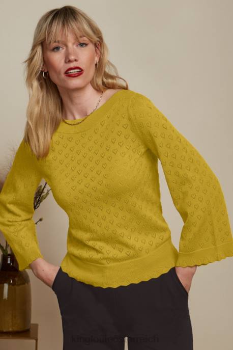 Bekleidung bei King Louie Frauen Audrey Trompetenärmel Herz ajour Currygelb 8LT081