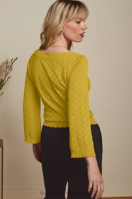 Bekleidung bei King Louie Frauen Audrey Trompetenärmel Herz ajour Currygelb 8LT081