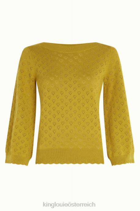 Bekleidung bei King Louie Frauen Audrey Trompetenärmel Herz ajour Currygelb 8LT081
