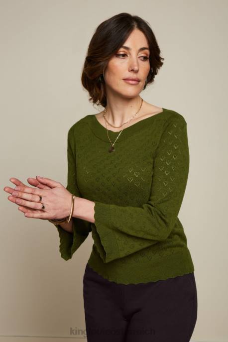 Bekleidung bei King Louie Frauen Audrey Trompetenärmel Herz ajour olivgrün 8LT083