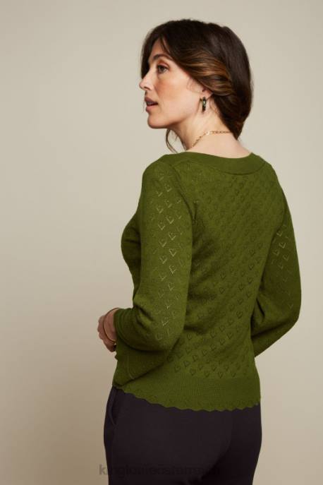 Bekleidung bei King Louie Frauen Audrey Trompetenärmel Herz ajour olivgrün 8LT083