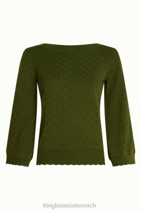 Bekleidung bei King Louie Frauen Audrey Trompetenärmel Herz ajour olivgrün 8LT083