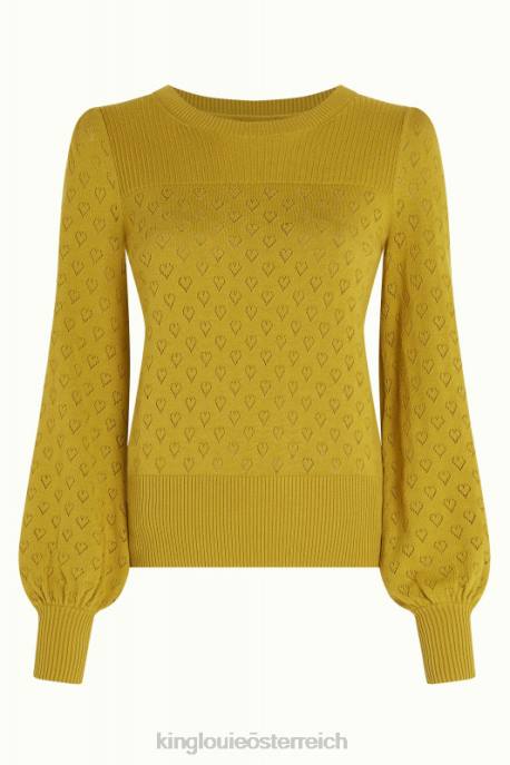 Bekleidung bei King Louie Frauen Bella Glockenärmel-Top mit Herz-Ajour-Motiv Currygelb 8LT086