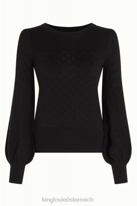 Bekleidung bei King Louie Frauen Bella Glockenärmel-Top mit Herz-Ajour-Motiv Schwarz 8LT087