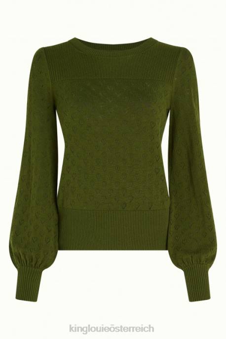 Bekleidung bei King Louie Frauen Bella Glockenärmel-Top mit Herz-Ajour-Motiv olivgrün 8LT090