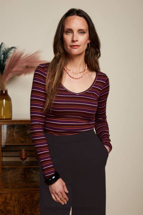 Bekleidung bei King Louie Frauen Carice V Top Rolla Stripe Mesa-Rosa 8LT054