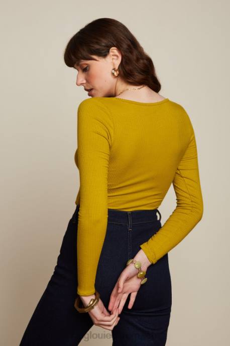 Bekleidung bei King Louie Frauen Carice V Top Uni Rib Currygelb 8LT050