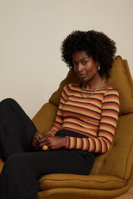 Bekleidung bei King Louie Frauen Lily Top Vanna Stripe Mango-Orange 8LT044