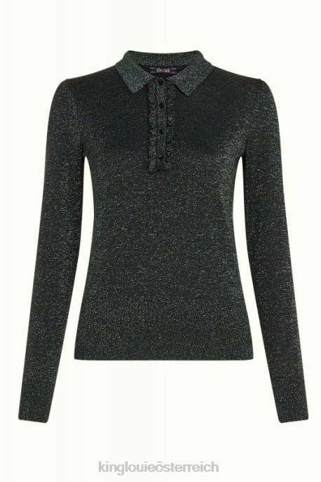 Bekleidung bei King Louie Frauen Polo-Rüschenoberteil Lapis Schwarz 8LT067