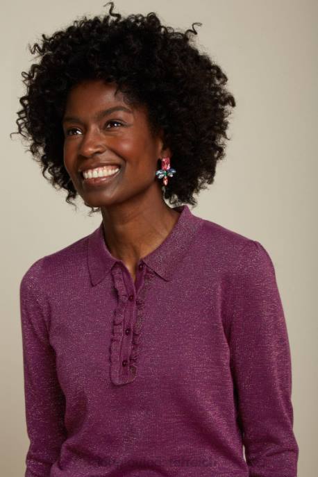 Bekleidung bei King Louie Frauen Polo-Rüschenoberteil in Lapislazuli Kaspia lila 8LT066