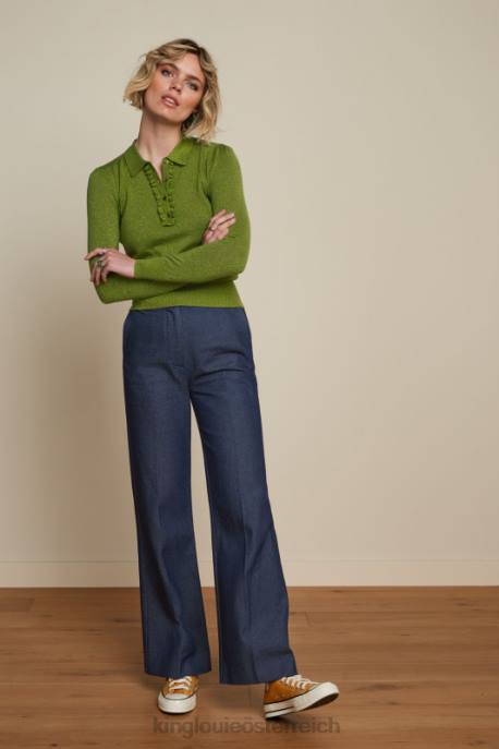 Bekleidung bei King Louie Frauen Polo-Rüschenoberteil in Lapislazuli Waldrebengrün 8LT068