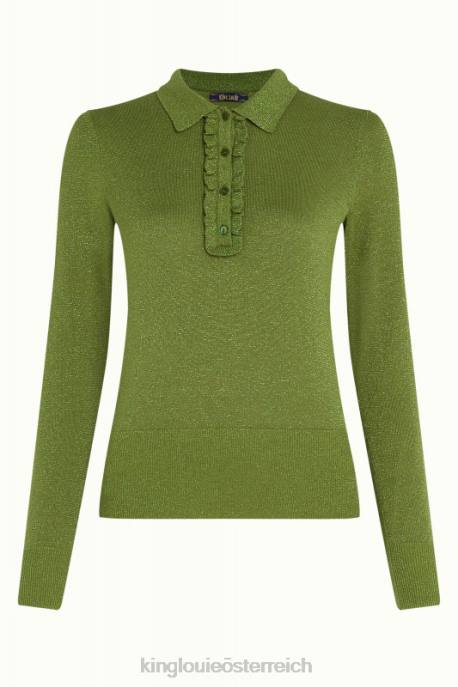 Bekleidung bei King Louie Frauen Polo-Rüschenoberteil in Lapislazuli Waldrebengrün 8LT068