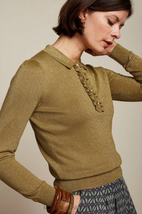 Bekleidung bei King Louie Frauen Polo-Rüschenoberteil in Lapislazuli goldbraun 8LT065