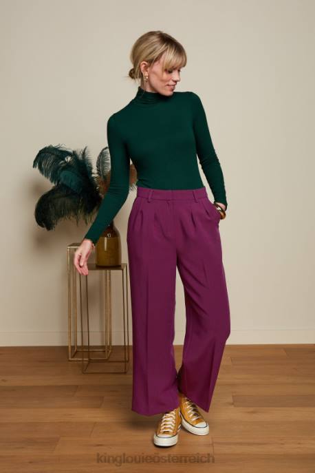 Bekleidung bei King Louie Frauen Rollkragenoberteil, Uni-Ripp Kieferngrün 8LT047