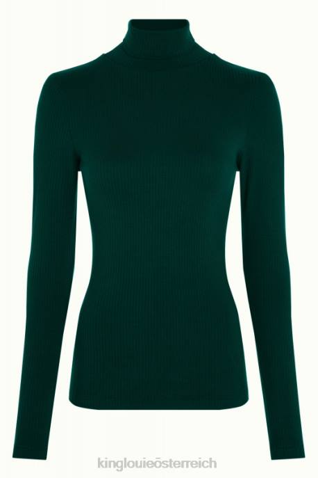 Bekleidung bei King Louie Frauen Rollkragenoberteil, Uni-Ripp Kieferngrün 8LT047
