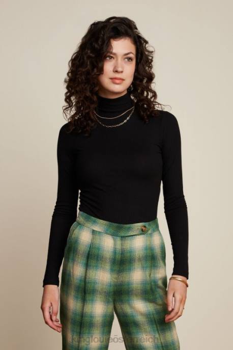 Bekleidung bei King Louie Frauen Rollkragenoberteil, Uni-Ripp Schwarz 8LT0103