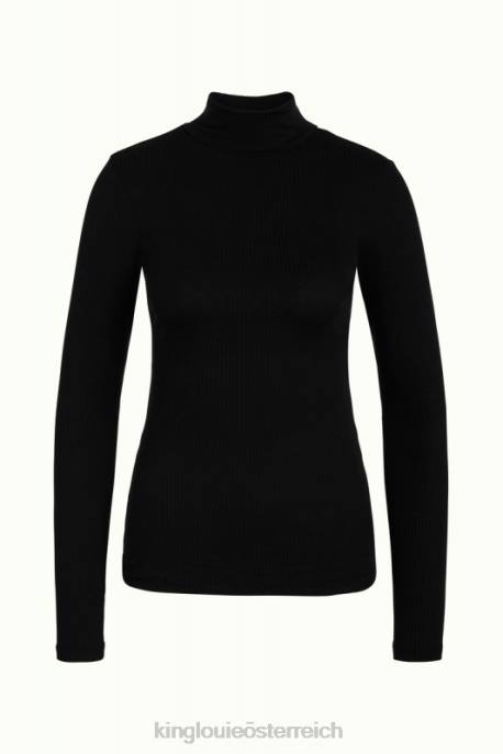 Bekleidung bei King Louie Frauen Rollkragenoberteil, Uni-Ripp Schwarz 8LT0103