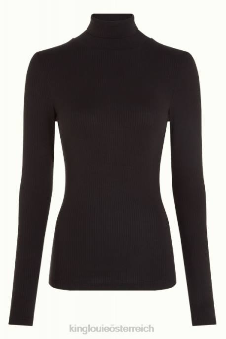Bekleidung bei King Louie Frauen Rollkragenoberteil, Uni-Ripp Schwarz 8LT049