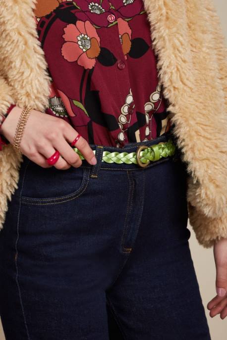 Zubehörteil bei King Louie Frauen glänzender geflochtener Gürtel Waldrebengrün 8LT0187